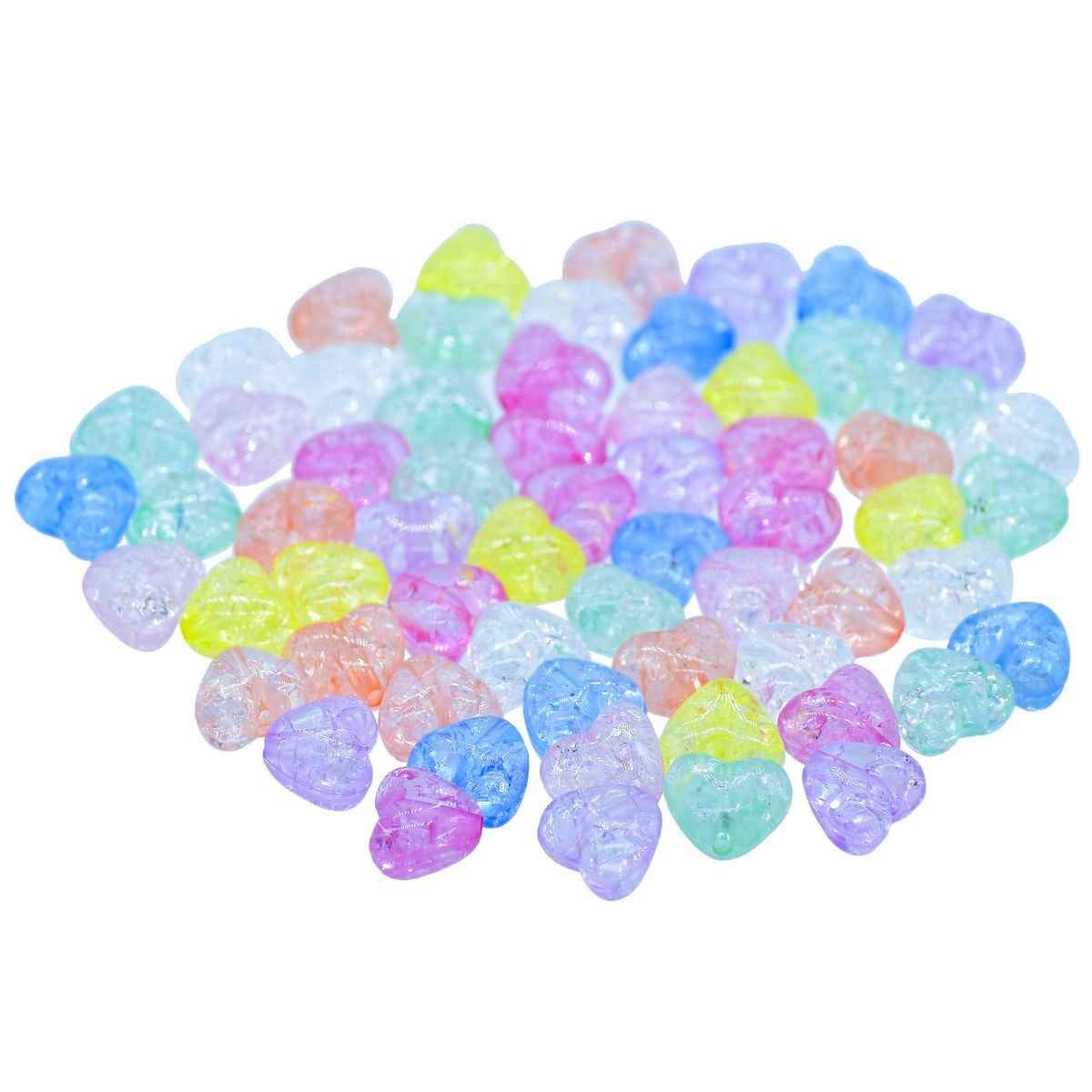 Heart Shaped Transparent Beads, Multi-Color Ice Effect, 25gms JCCP23