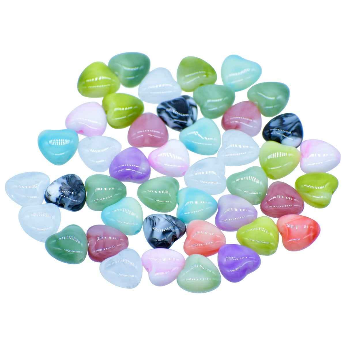 Heart-Shaped Marble Beads, Multicolour, 25g, Pack of 35 JCCP18