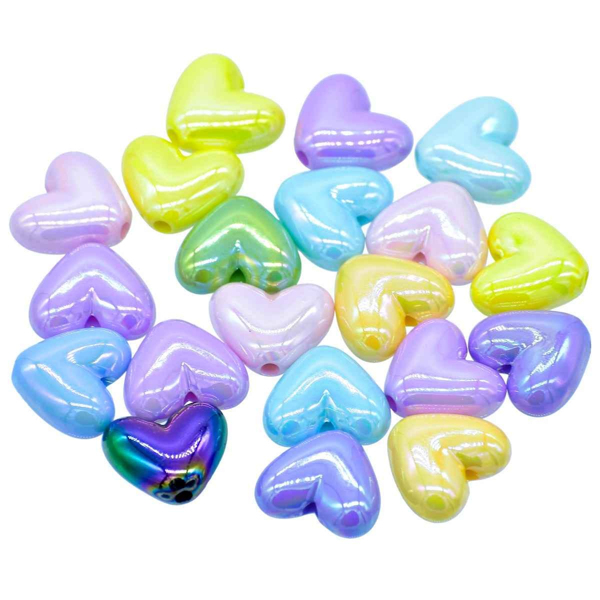 Heart-Shaped Iridescent Beads, Multicolour, 20 Pieces, Pastel Colours JCCP16