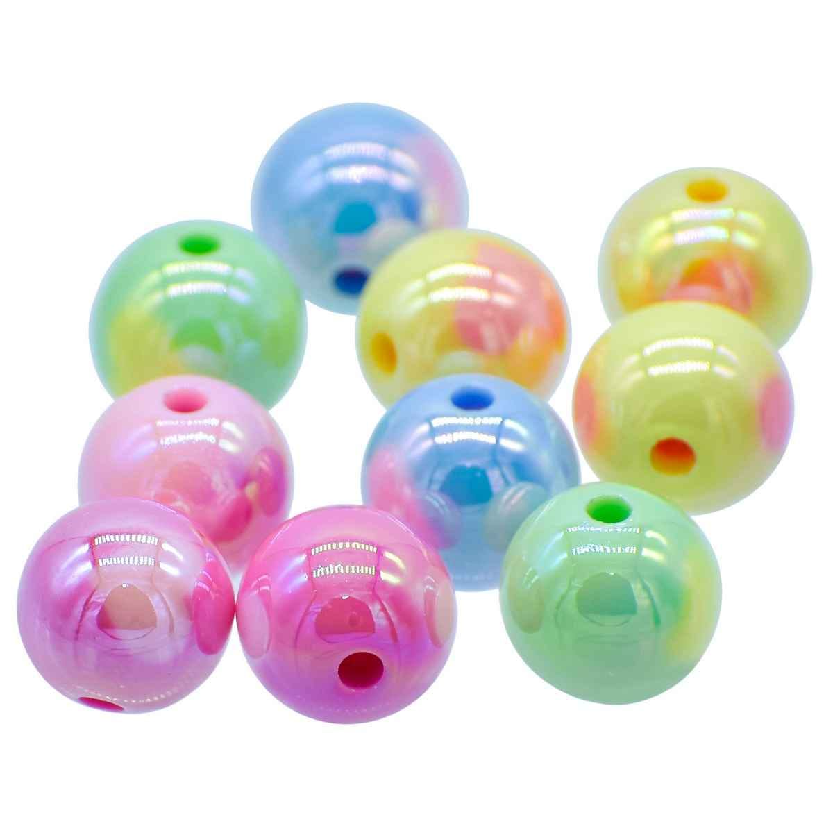 Iridescent Heart Print Round Beads, 10mm, Multicolour, Pack of 10 JCCP32