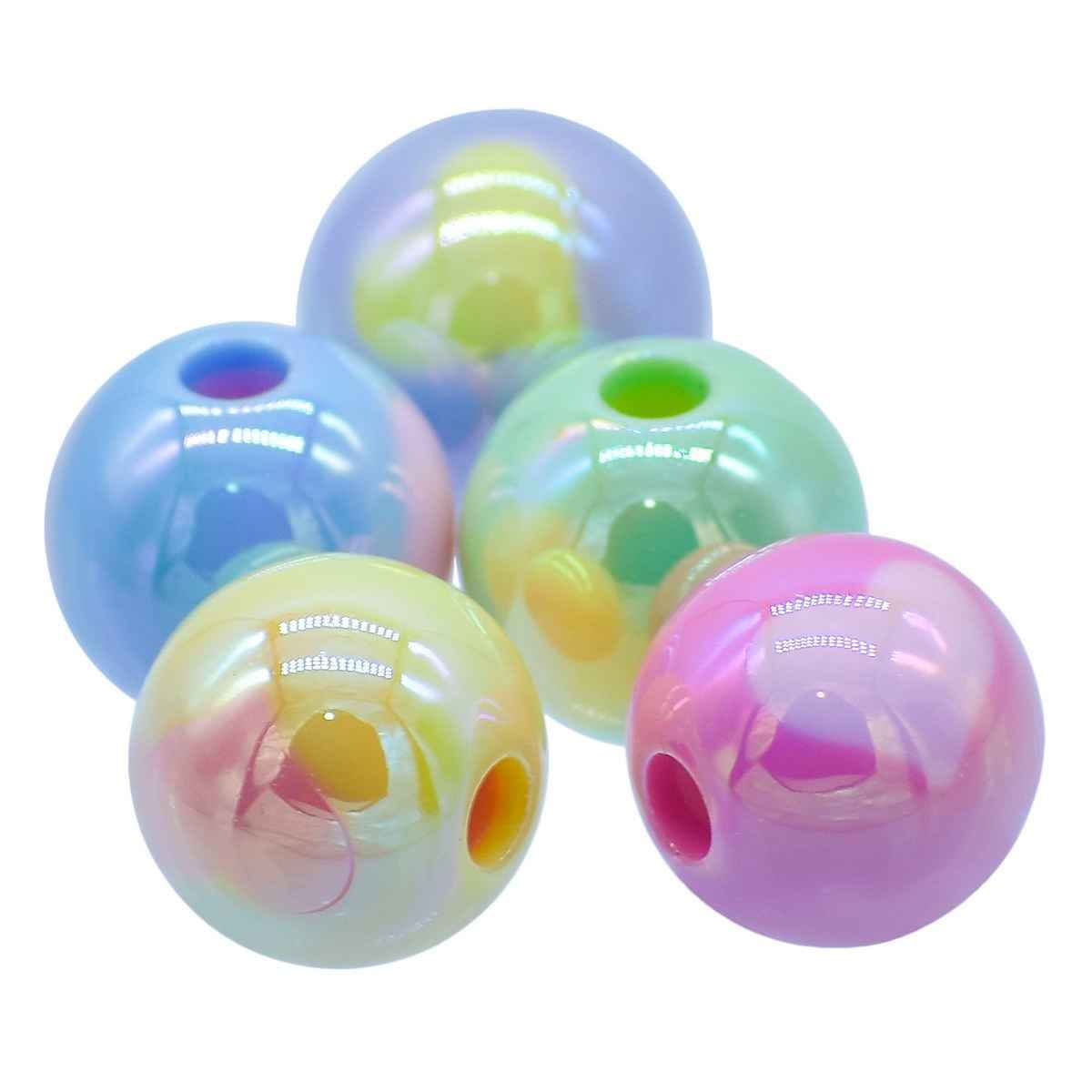Iridescent Round Beads with Heart Print, 12mm, Multicolour, Pack of 5 JCCP33