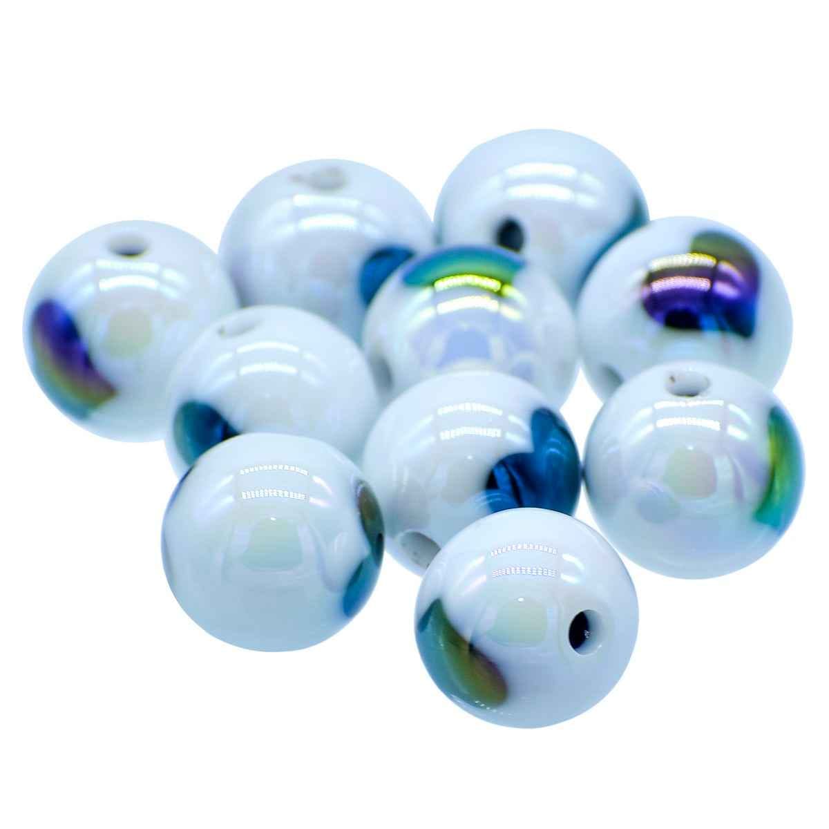 Decorative Glass Beads, White with Rainbow Effect, 10mm, Pack of 10 JCCP35