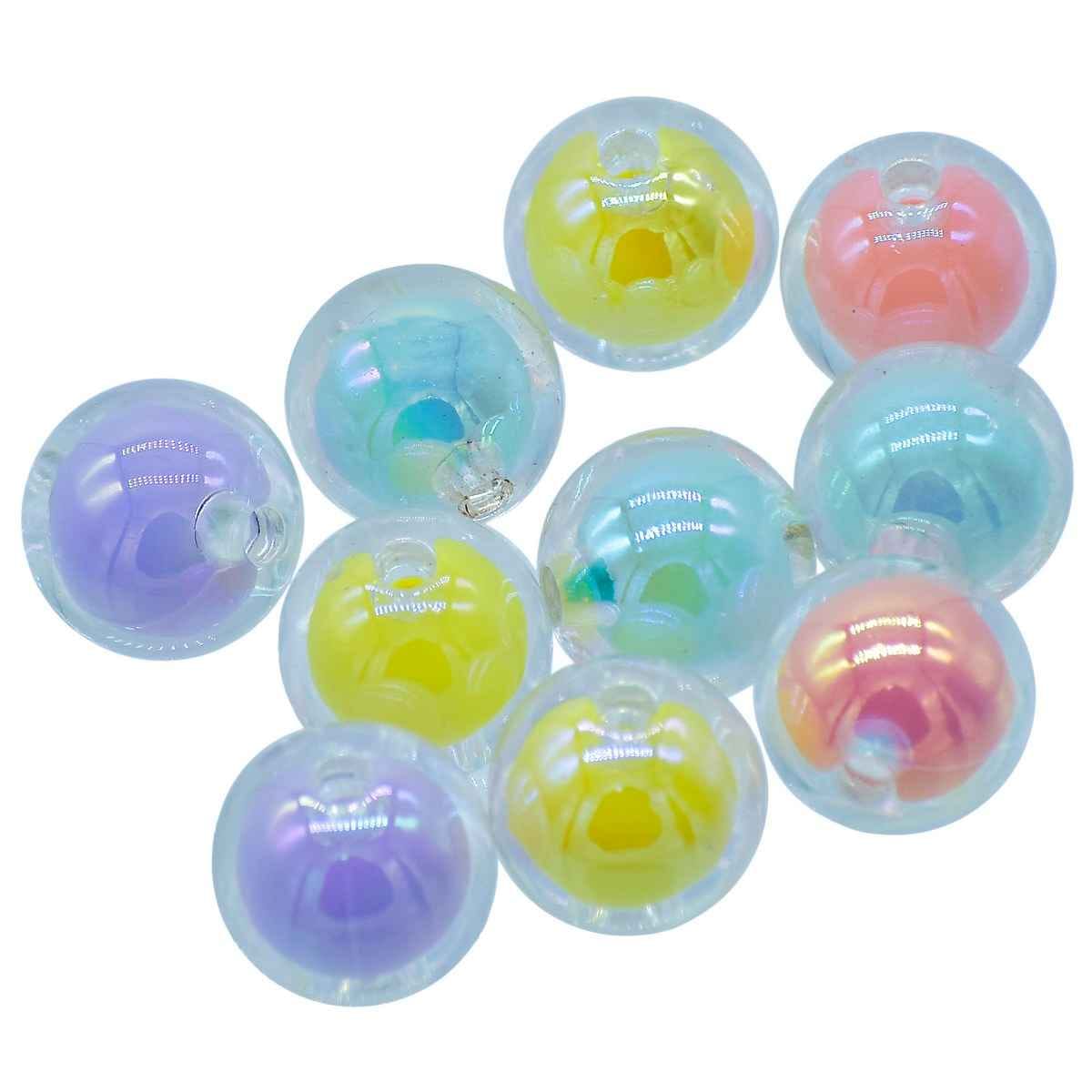 Iridescent Glass Beads, 12mm, Pastel Multi-Colour, Set of 10 JCCP43