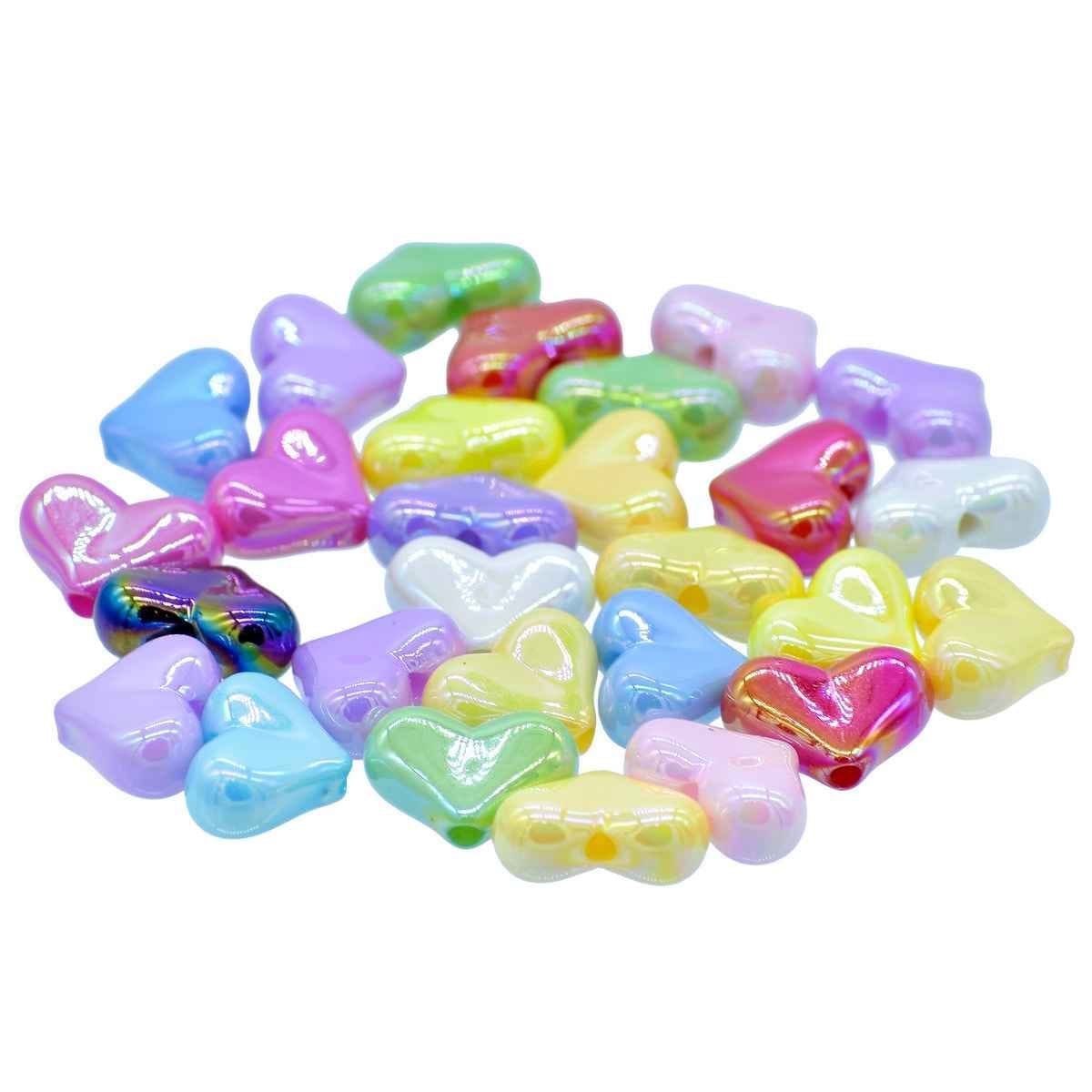 Acrylic Heart Beads, Multicolour, 25g, Medium Size, Iridescent Finish JCCP21