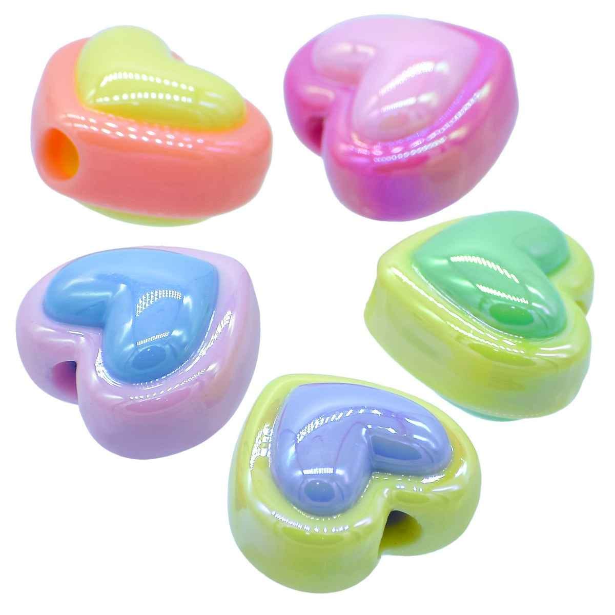 Beads Two Colour Heart Set Of 5Pcs JCCP39