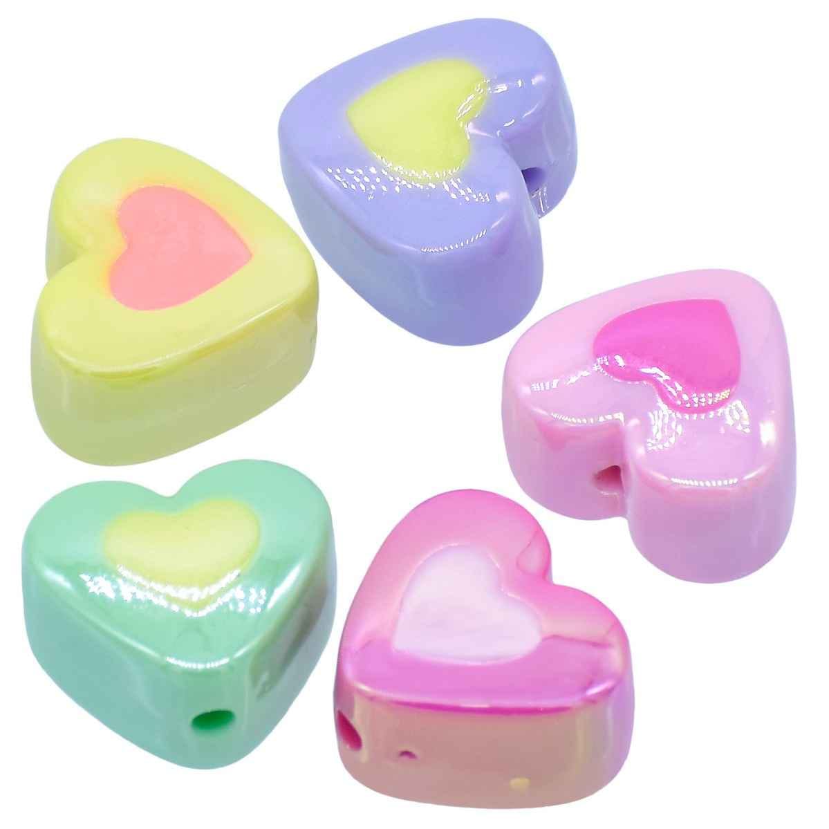 Beads Two Colour Heart Set Of 5Pcs JCCP40