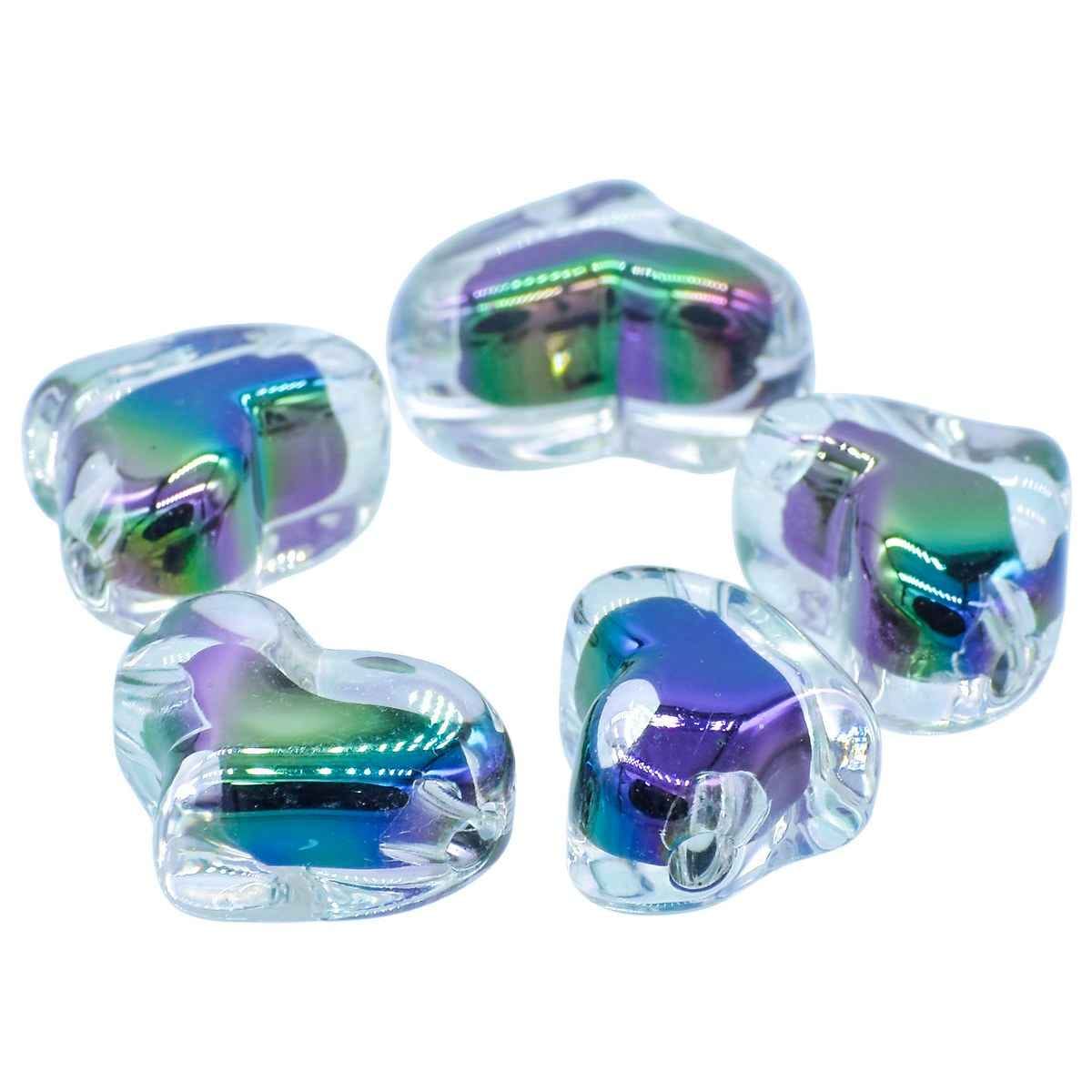 Beads Two Colour Rainbow Heart Set Of 5Pcs JCCP46