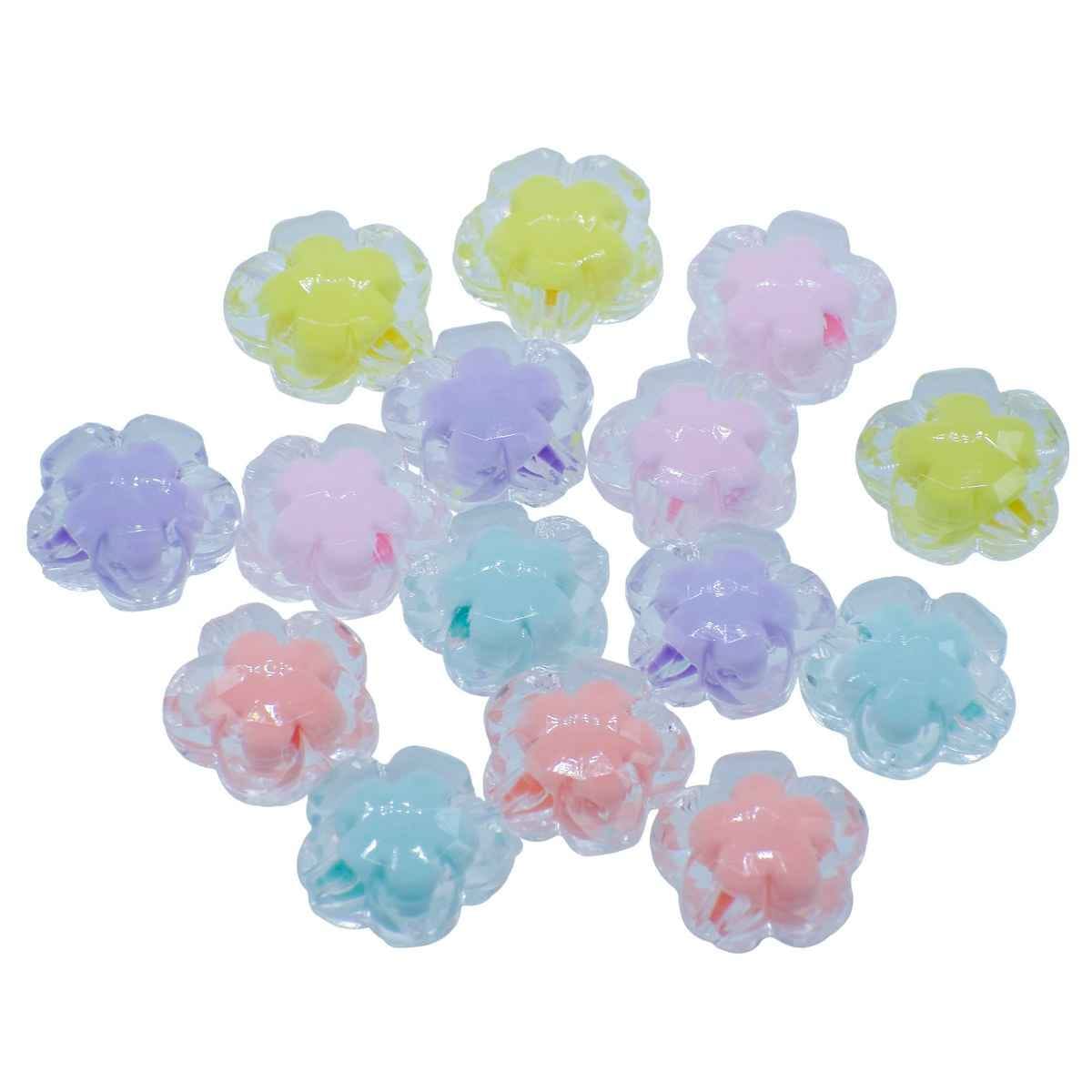 Beads Two Ton Transparent Flower Set Of 15Pcs JCCP26
