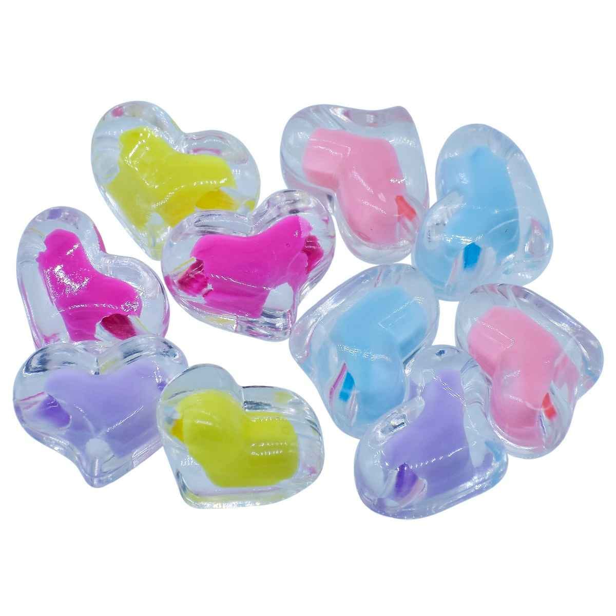 Beads Two Ton Transparent Heart Set Of 10Pcs JCCP25