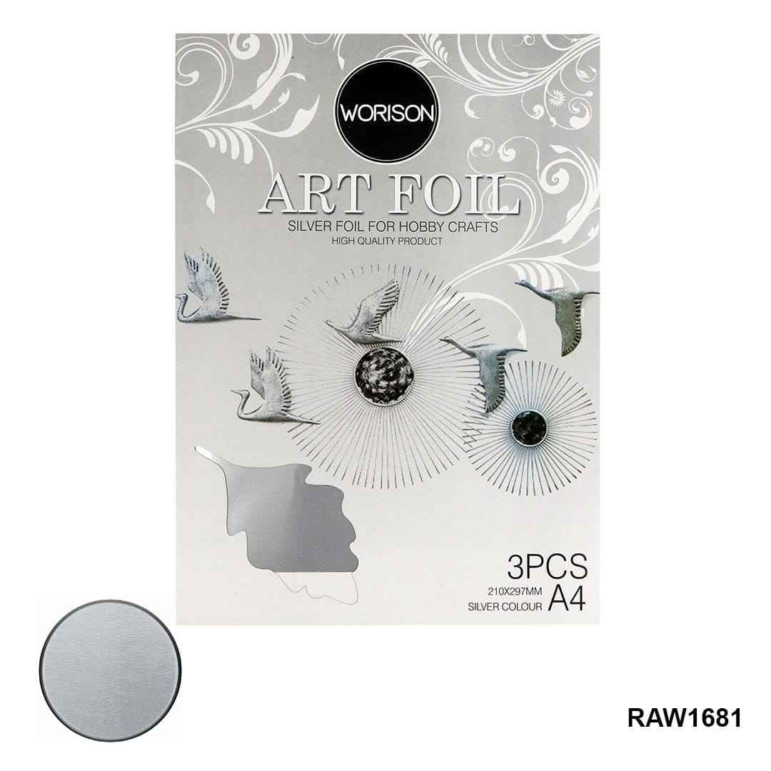 A4 Silver Foil Paper Sheets for Crafts and Decorations, 3 Pieces