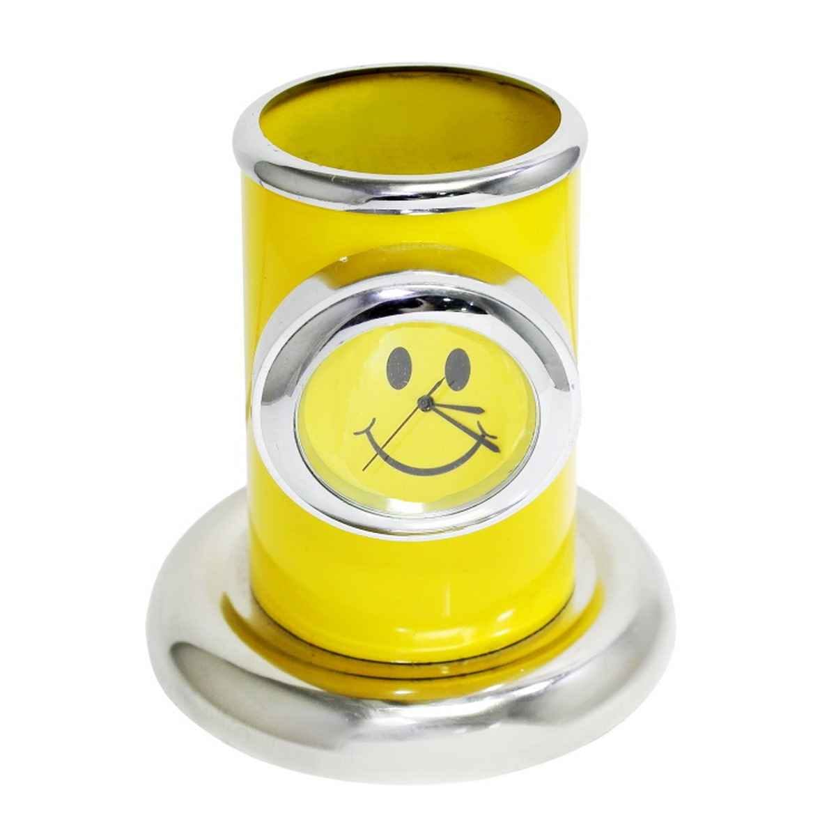 Table Top Pen Stand With Watch Yellow TT498YW