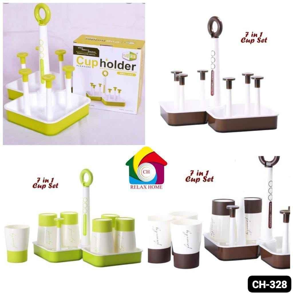 Plastic 6pcs glass set with glass holder Stand