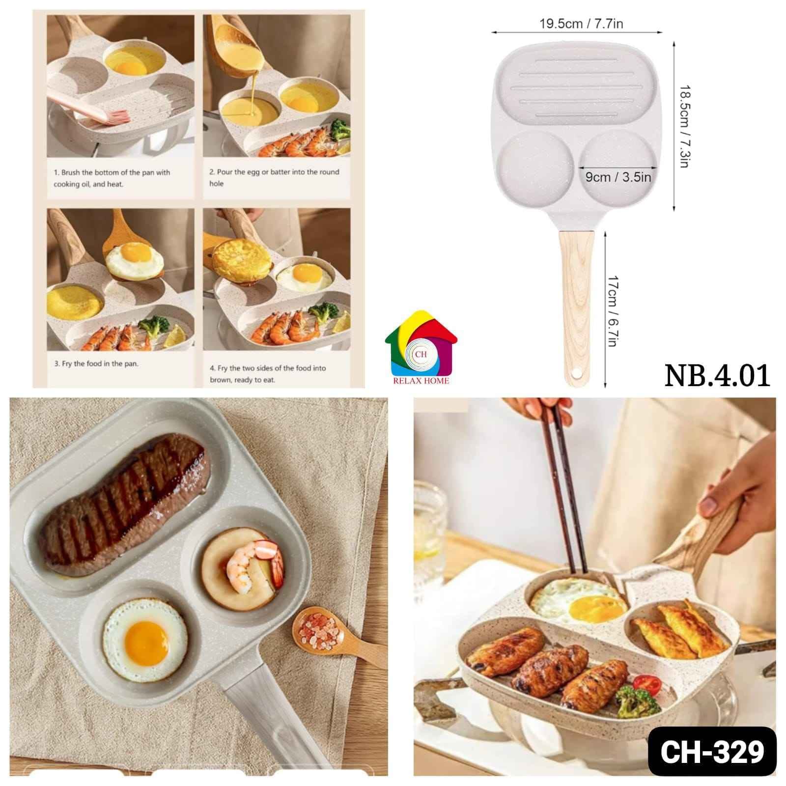 3Cup Non Stick Egg Frying pan with Detachable Wooden