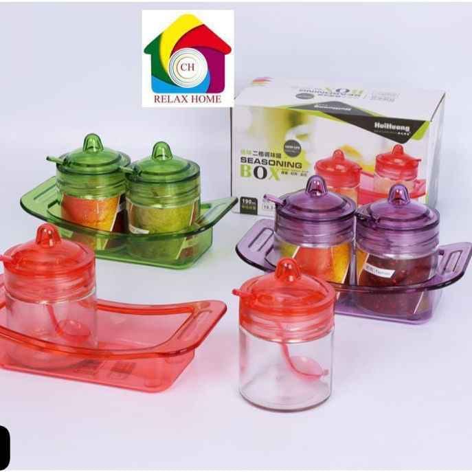 190ml Glass 2pcs seasoning Storage box with tray set