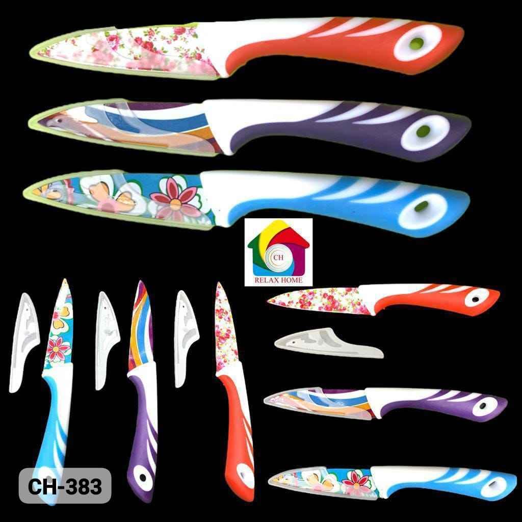 SS flower print kitchen knife with knife cover