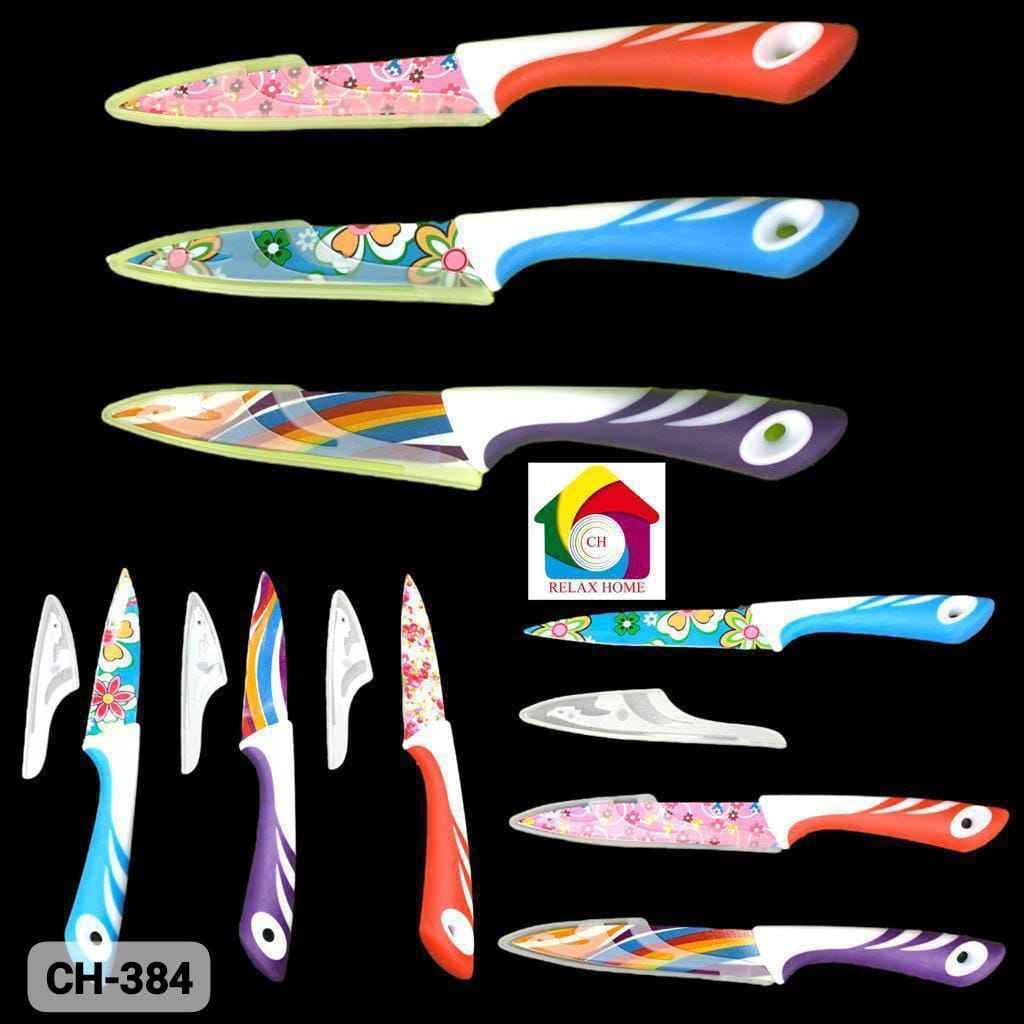 SS flower print kitchen knife with knife cover