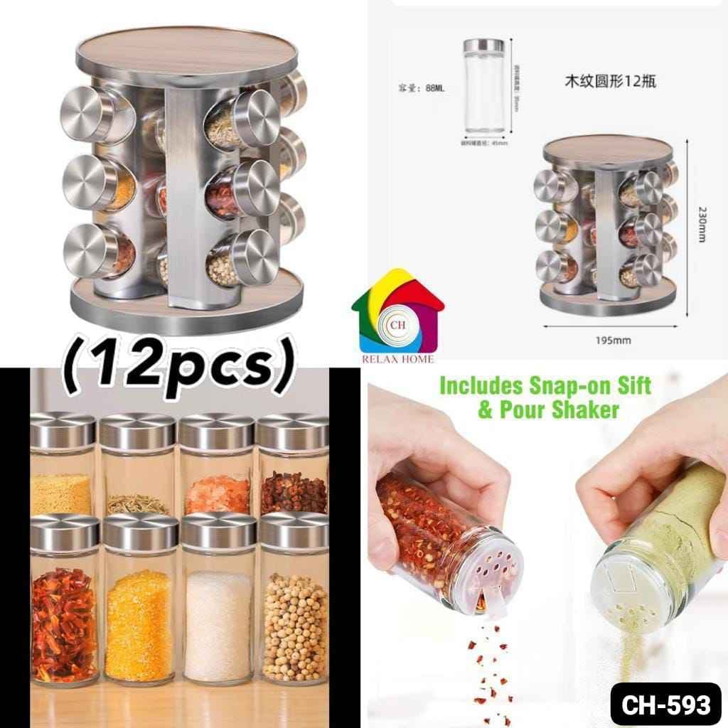 12pcs SS Rotating Spice Jar
