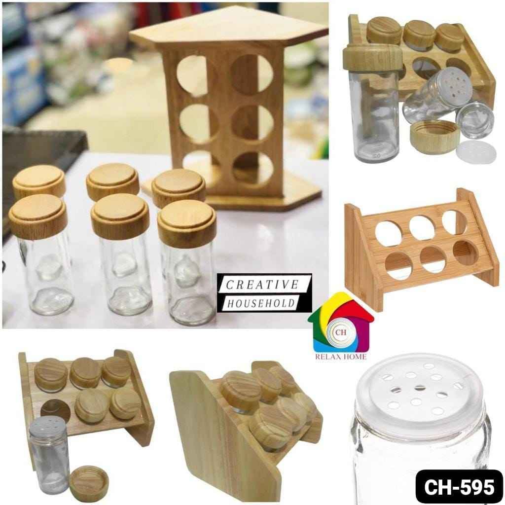 6pcs Wooden Spice Jar
