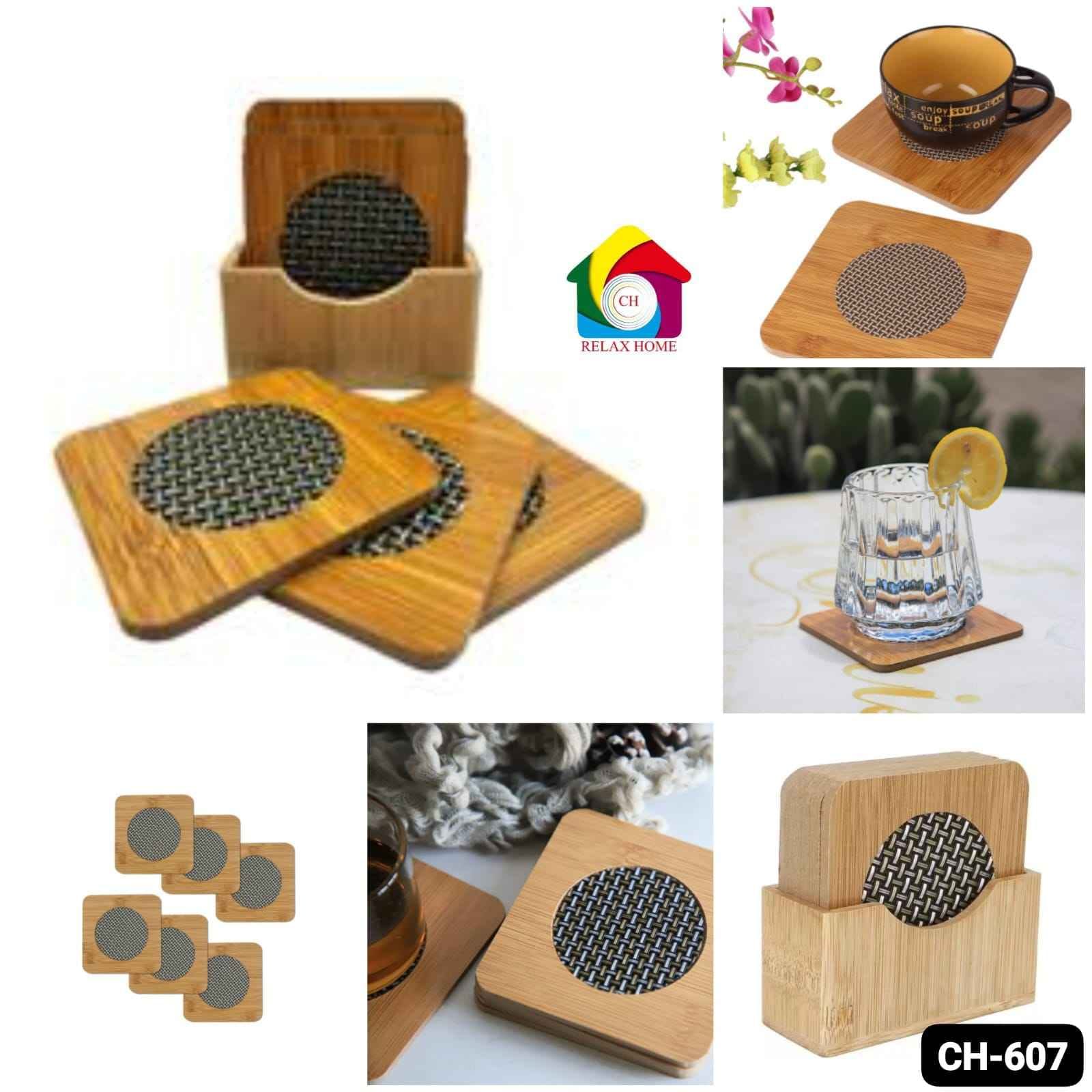 6pcs Bamboo Wooden Square Coaster