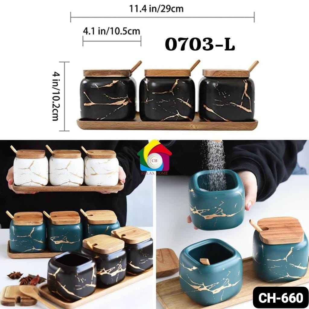 3pcs Ceramic Spice Jars Set