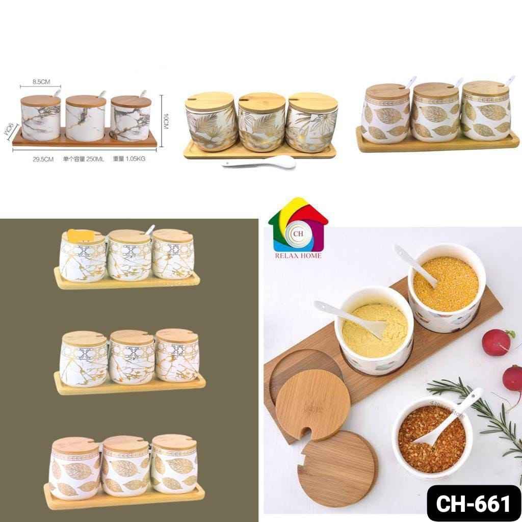 3pcs Ceramic Spice Jars Set