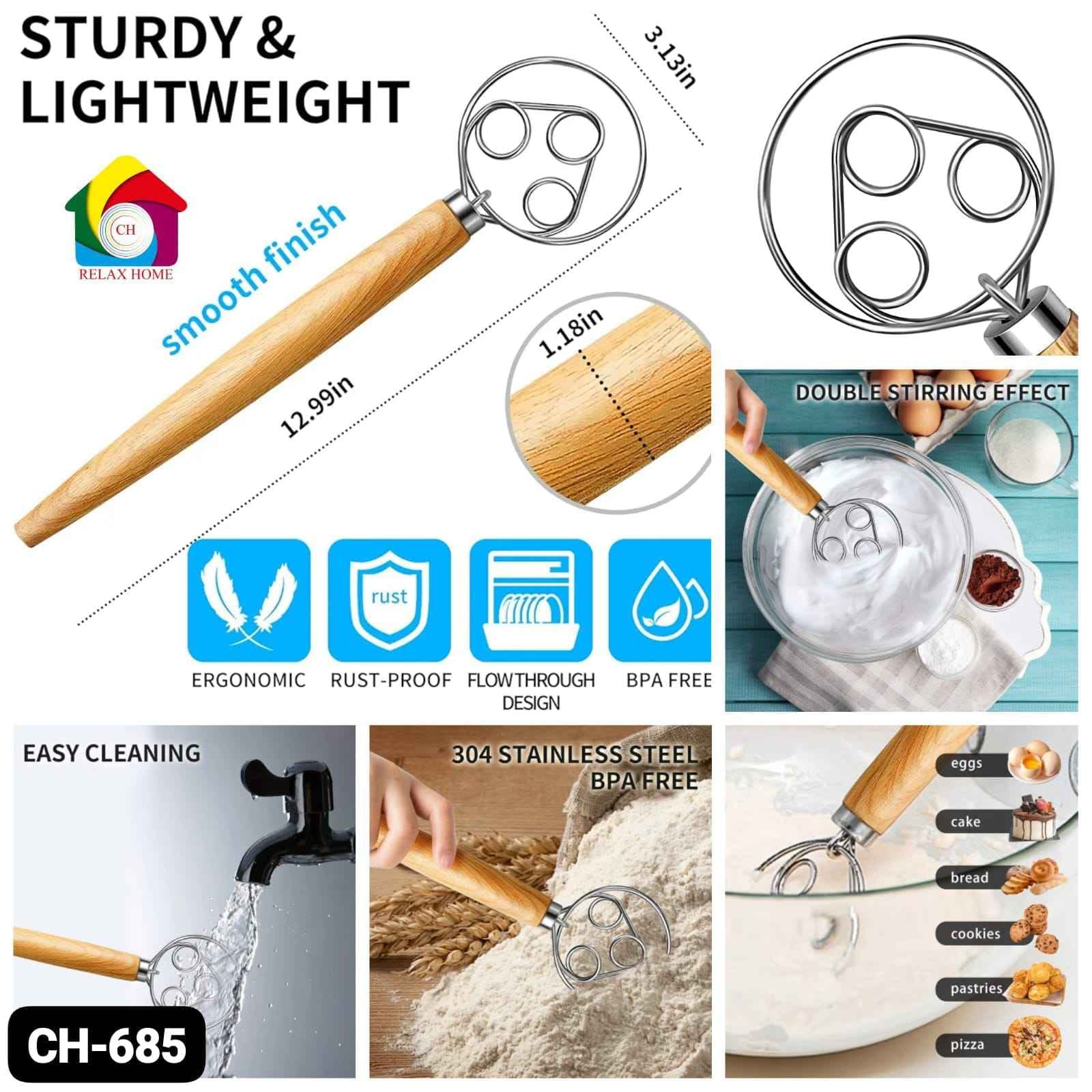 Wooden Dough Hand Mixer