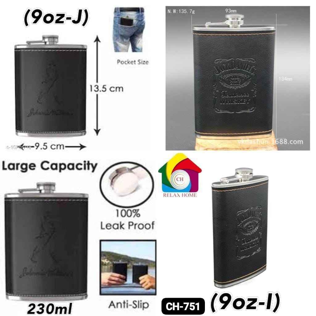 9Oz Hip Flask leather JD-JW