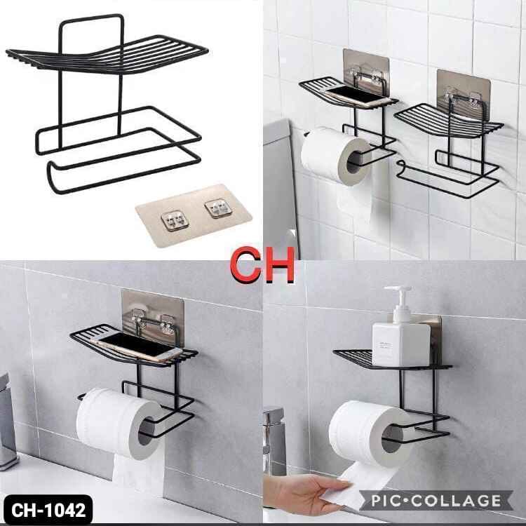 Metal Bathroom Tissue Holder with Soap Stand