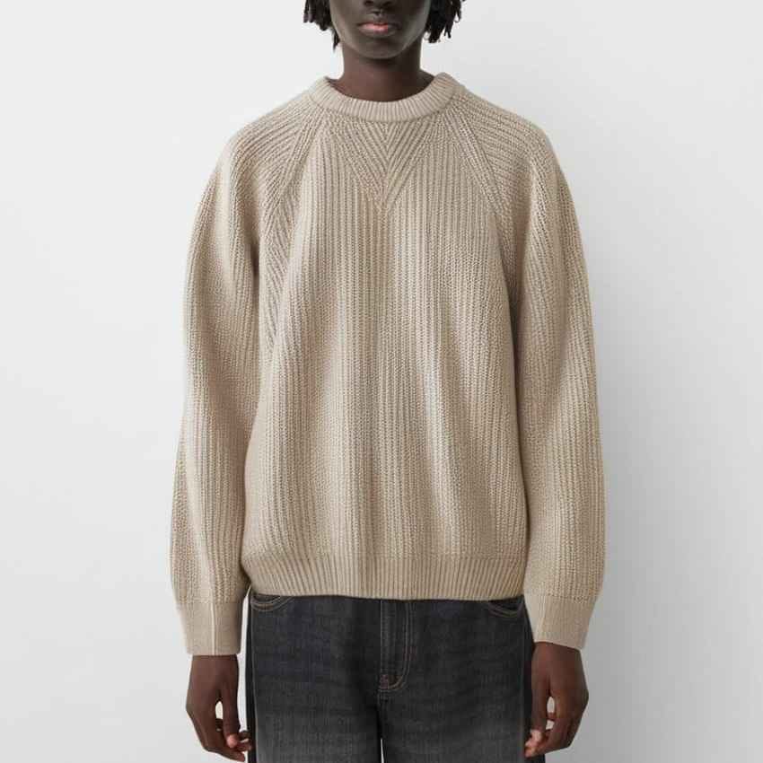 BERSHKA PURL KNIT JUMPER IVORY