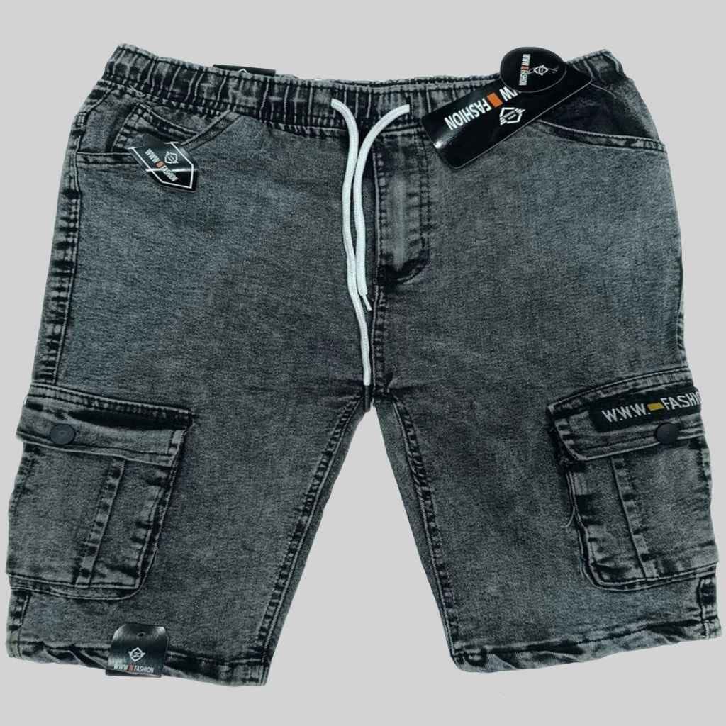 Solid Men Dark grey Denim Shorts 6 Pocket