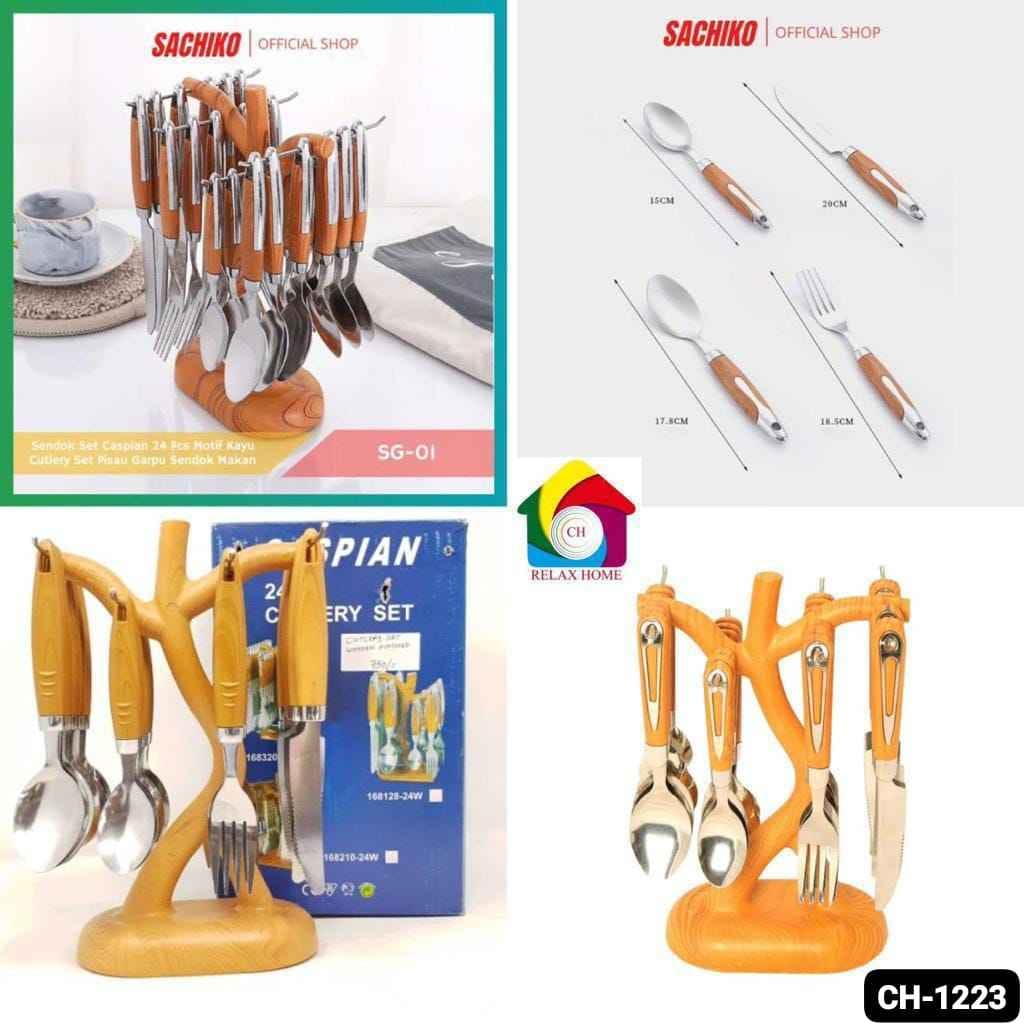 24Pcs Wooden Cutlery Set With a Stand