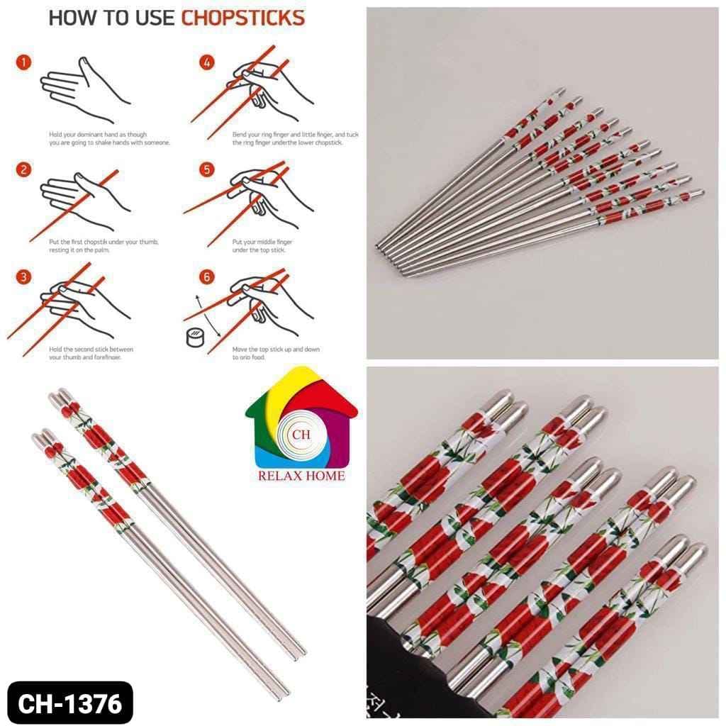 5Pairs SS Flower Design Chopsticks