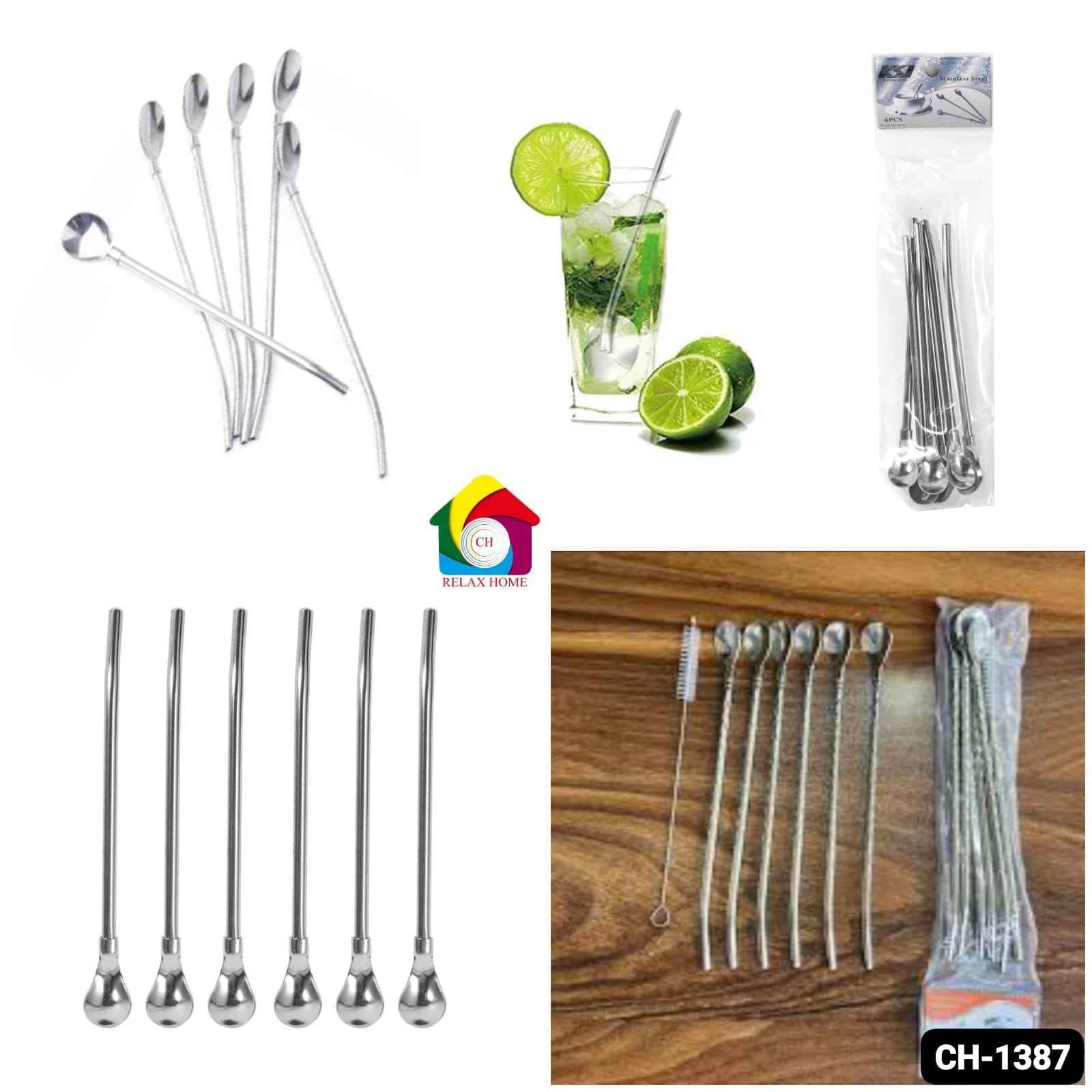 6pcs SS Straw Spoon With Brush
