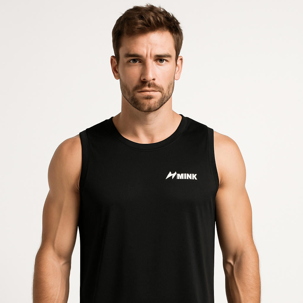 MINK Men Round Neck Polyester Black T-Shirt