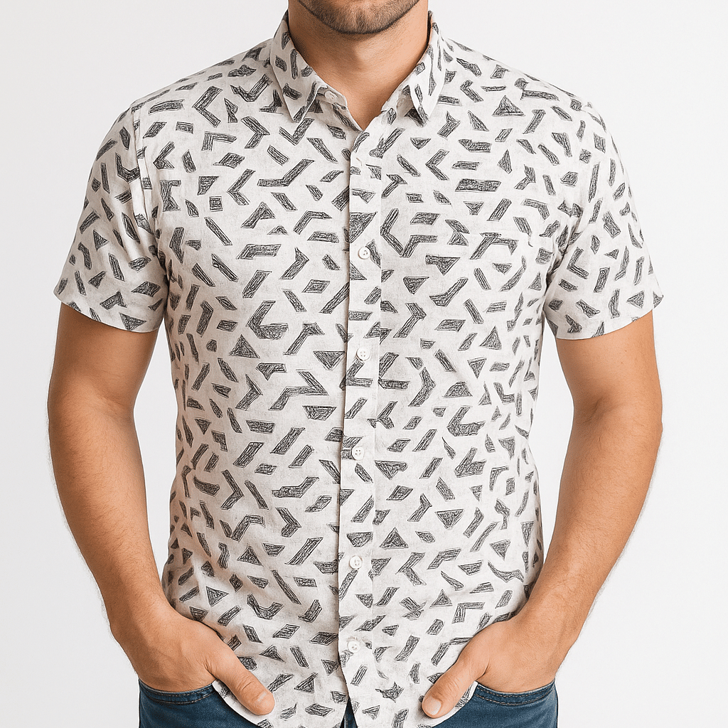 RED FAB PRINTED LINEN BLK_WHT