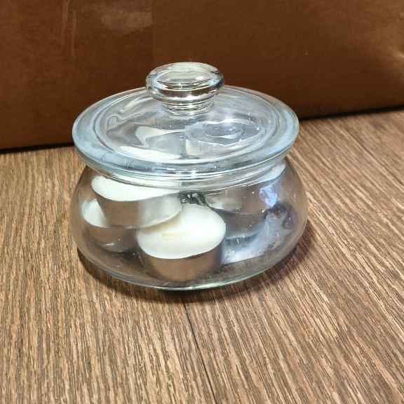 GLASS WITH LEAD CANDLE CONTAINER