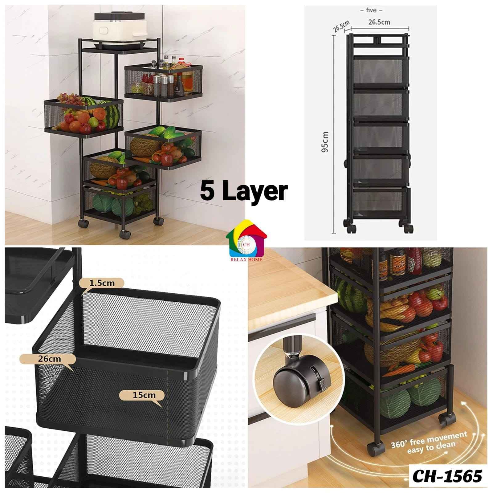 5layer metal kitchen shelf