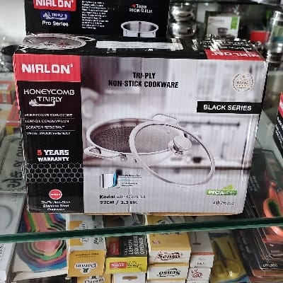 NIRLON TEIPLAY KADAI WITH LID GLASS 22CM/2.3LTR