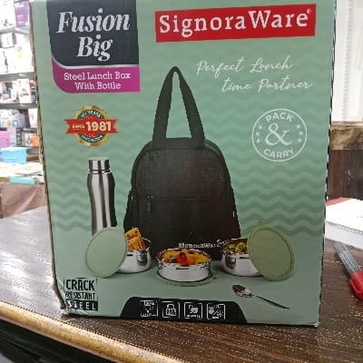 SIGNORA WARE FUSION BIG STEEL LUNCH BOX WITH SIPPER ITEM CODE 35103