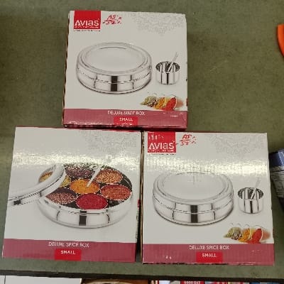 AVIAS LIFESTYLE KITCHENWARE STAINLESS STEEL DELUXE SPICE BOX SMALL GLASS LID.AI31001..3 PIS