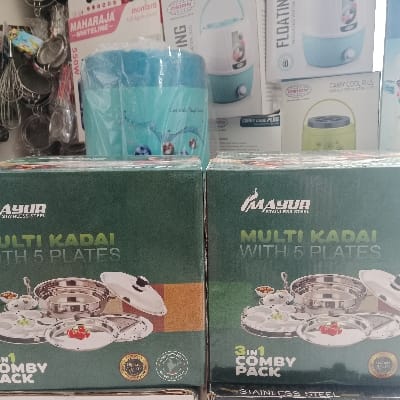 MAYUR STAINLESS STEEL MULTI KADAI WITH 5.PLATES 3.IN.1 COMBY PACK INDUCTION BASE 18 G ....2 set