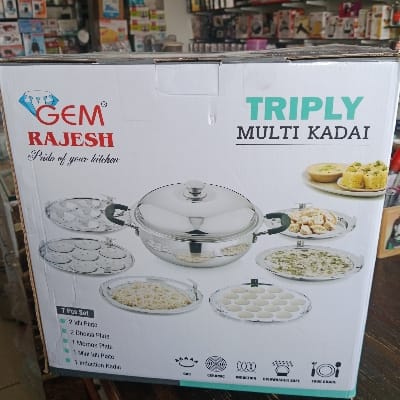 GEM RAJESH TRIPLY MULTI KADAI 7 PCS SET (.1 PIS.)