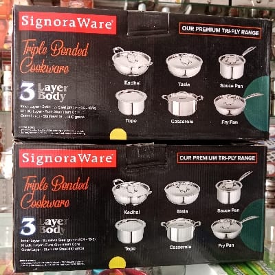 SIGNORA WARE 3 Layer Body TRIPLE BONDED COOKWARE TRI-PLY RANGE 3.Litre.2 pis