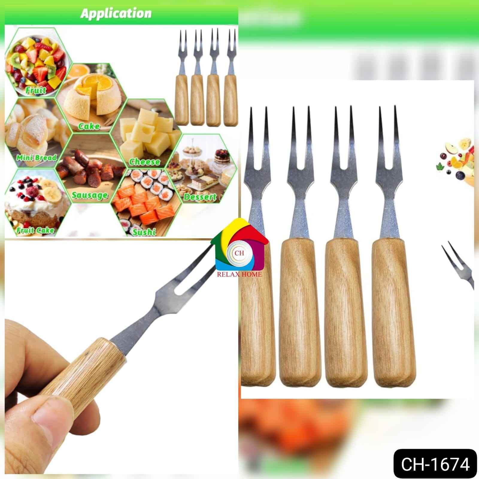 4Pcs Wooden Handle Stainless Steel Fruit Fork
