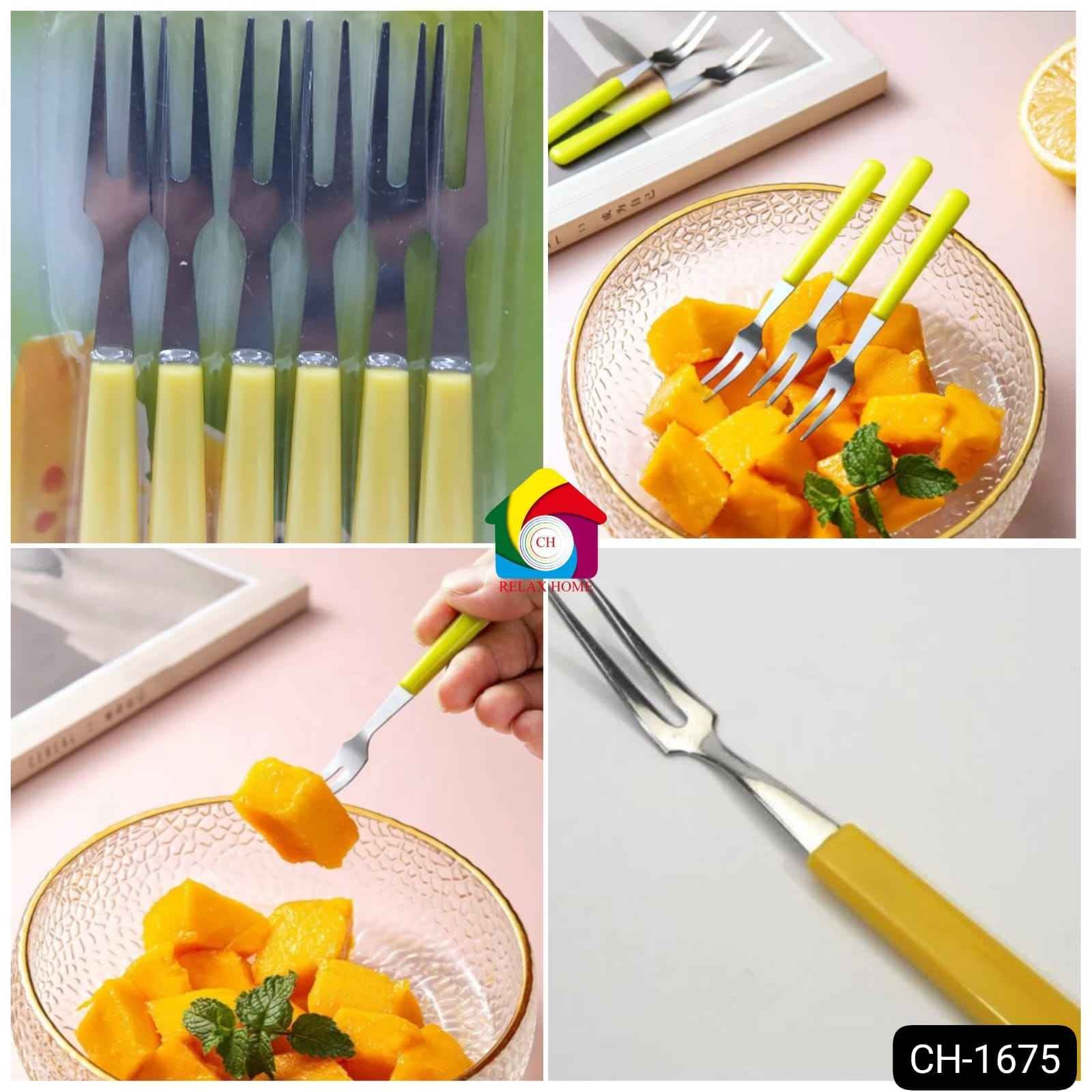 6Pcs Stainless Steel Fruit Fork with Plastic Handle