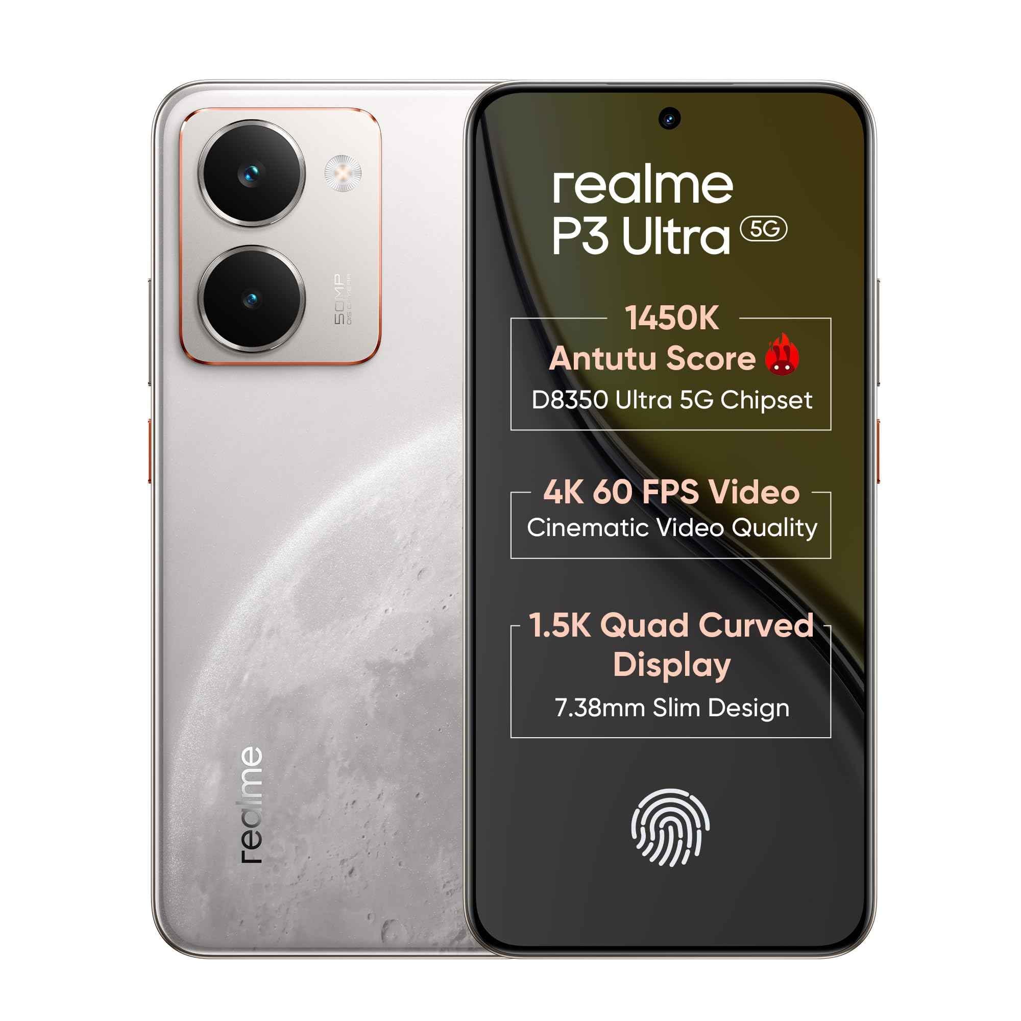 realme P3 Ultra 5G (Glowing Lunar White, 8GB RAM, 256GB Storage)
