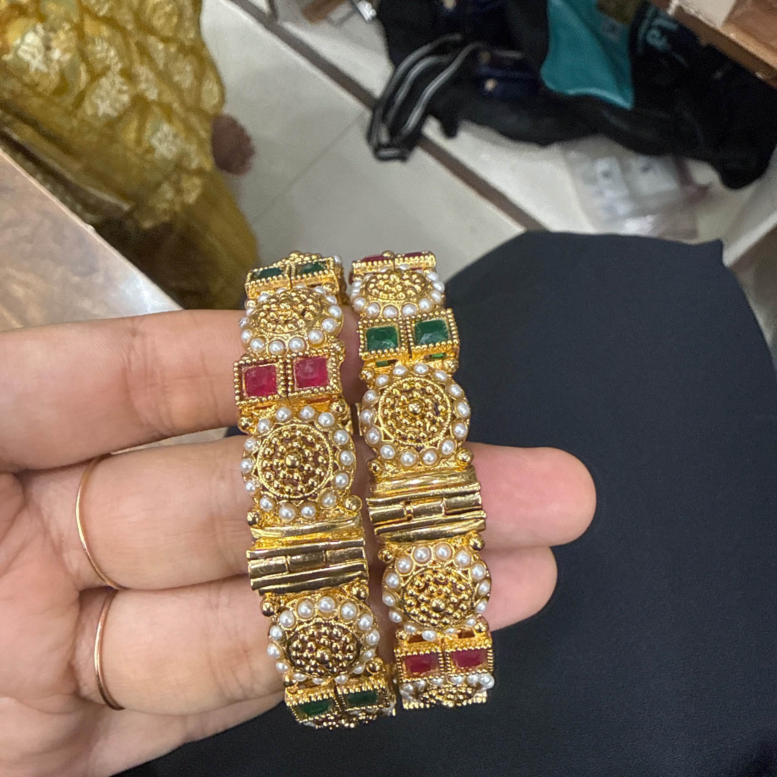 red and green stone bangle