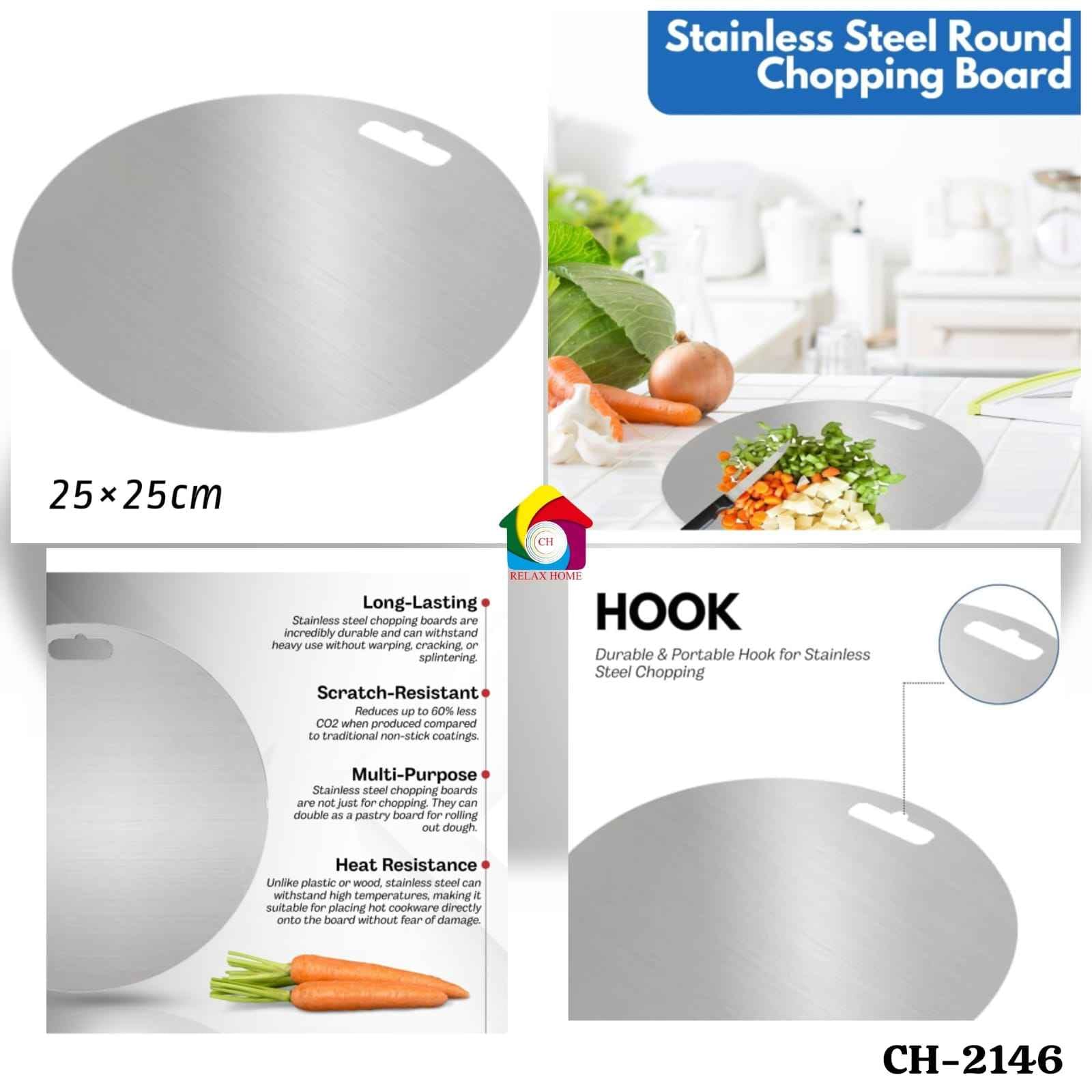 25*25cm Round Steel Chopping Board