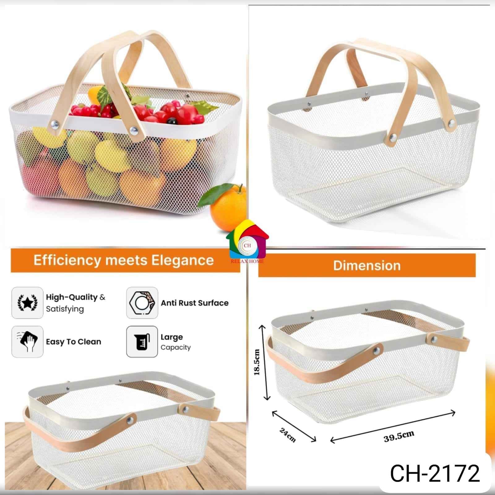 rectangle metal basket with wooden handel