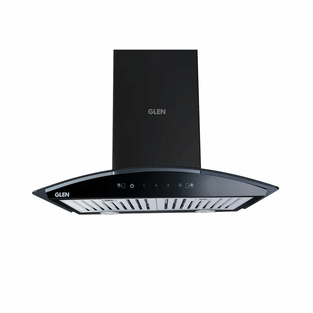 GLEN Kitchen Chimney Curved Glass with Motion Sensor Baffle filter 60cm 1250 m3/h -Black (CH6071MSBL60LTW)